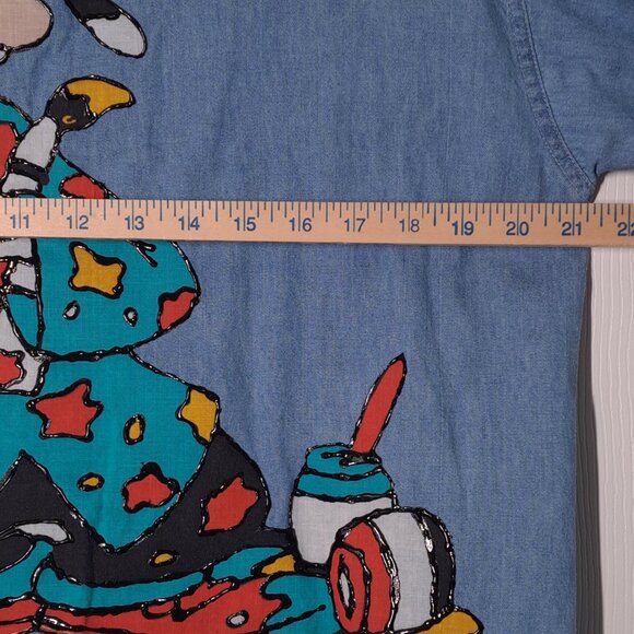 VINTAGE Painter Goofy USED Women's Jersey Shirt (S, Denim, Handmade, Disney) PM - Picture 10 of 11